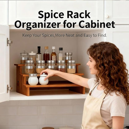 JinDoWin Cabinet Spice Organizer, Spice Organization for Cabinet, 3 Tier Spice Rack Organizer for Cabinet, Seasoning Organizer & Seasoning Rack, Kitchen Cabinet Organizer (1, Dark Bamboo)