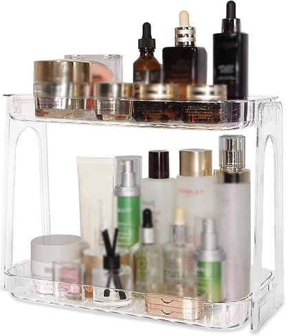 VNIMTI Skincare Organizers 2 Tier, Makeup Organizer Countertop, Cosmetic Display Cases, Makeup＆Skincare Organizer for Vanity, Desktop, Bathroon, Ideal for Women (Free Standing - Clear)