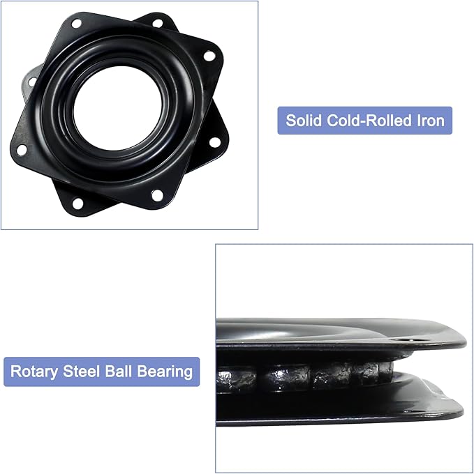 2pcs 3" Square Lazy Susan Turntable Heavy Duty Lazy Susan Hardware, Steel Ball Bearing Rotating Tray Swivel Plate for Dining Table, Stool Chair, Pantry, Organizer (Black)