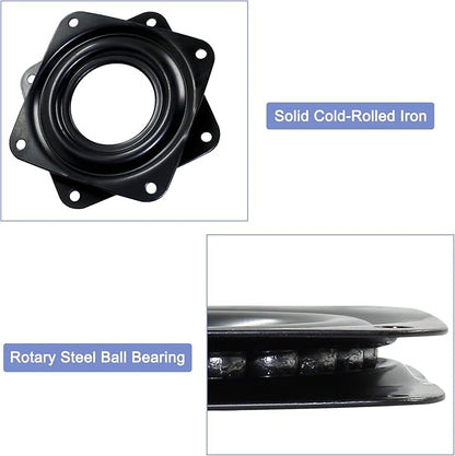 2pcs 3" Square Lazy Susan Turntable Heavy Duty Lazy Susan Hardware, Steel Ball Bearing Rotating Tray Swivel Plate for Dining Table, Stool Chair, Pantry, Organizer (Black)