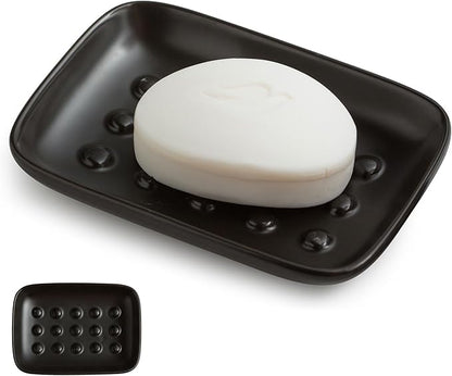 Miamolo Soap Dish, Ceramic Soap Holder Shower Soap Dish for Bar Soap Sponge, Soap Saver Tray for Bathroom Kitchen Sink, Black