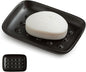 Miamolo Soap Dish, Ceramic Soap Holder Shower Soap Dish for Bar Soap Sponge, Soap Saver Tray for Bathroom Kitchen Sink, Black