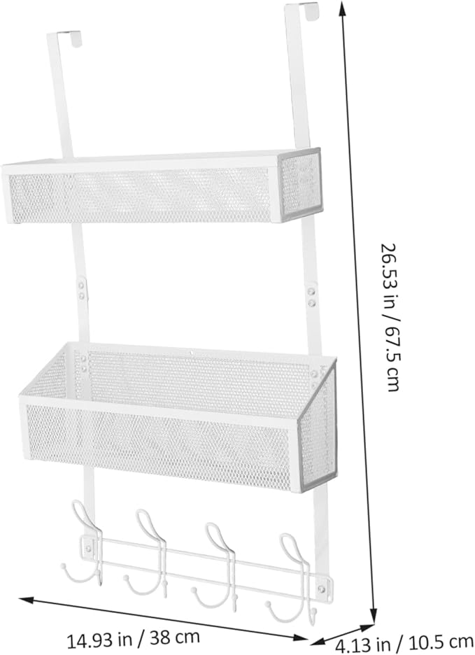 Door Storage Organizer Rack with Hooks Multi-Layer Mesh Basket for Bedroom and Bathroom No-Drill Back of Door Hanging Shelf Storage Solution