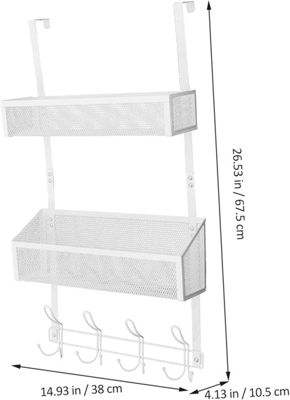 Door Storage Organizer Rack with Hooks Multi-Layer Mesh Basket for Bedroom and Bathroom No-Drill Back of Door Hanging Shelf Storage Solution
