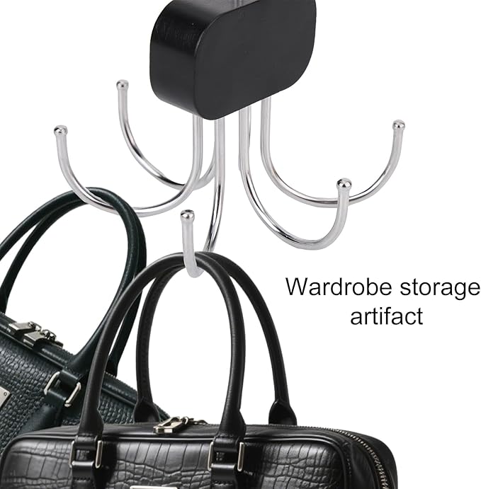 2pcs Belt Hanger for Wardrobe Closet, 360°Rotatable Belt Organizer Holder with 6 Hooks Each Space-Saving Tie Rack Metal & Wood Bra Storage Accessories for Tank Top Scarf Hat Purse (Black)