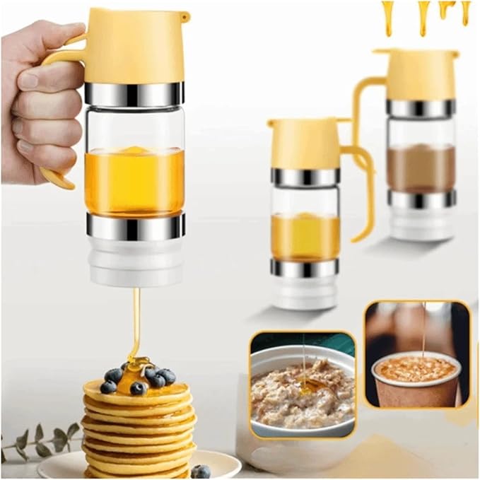 Kitchen Tool 300ml Glass Honey Dispenser Clear with Handle Honey Jar Syrup Bottle for Coffee Tea Home Use(Black-300ml)