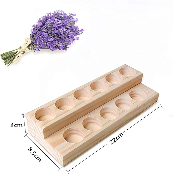 RoseFlower 11 Slots Wooden Essential Oil Organizer, Nail Polish Shelf, Durable wood Makeup Display Stand, Makeup Storage Rack for Tabletop Essential Oils Perfume Rack for 5/10/15/20ml Bottles