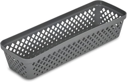 Glad Plastic Storage Basket Set - Multipurpose Drawer Trays, Kitchen Pantry Containers, and Bathroom Bins - 6 Pack Narrow Organizers, Grey
