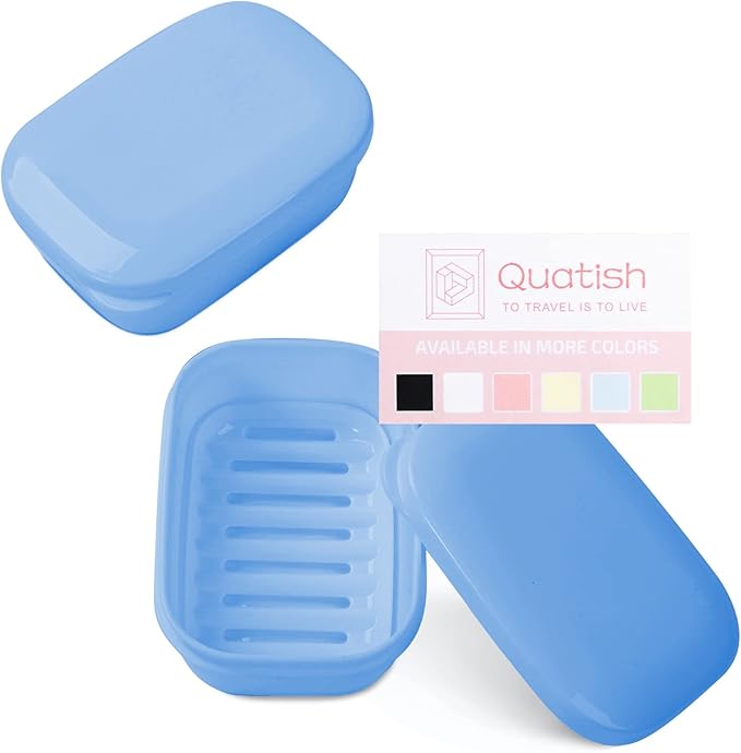 Quatish 2 Pack Travel Soap Container, Portable Soap Holder with Lid, Travel Bar Soap Holder, Soap Case for Camping Gym Travel, Soap Box for Bathroom,Denimblue