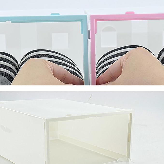 Luxshiny 6pcs Thickened Plastic Shoes Storage Boxes with Black Frame, Stackable Shoe Containers for Men’s Footwear Organization and Closet Storage