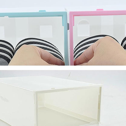 Luxshiny 6pcs Thickened Plastic Shoes Storage Boxes with Black Frame, Stackable Shoe Containers for Men’s Footwear Organization and Closet Storage