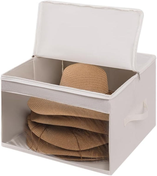 FAYYGYH Simple Hat Storage Box for Women Men, Large Closet Organizer with Dustproof Lid, Foldable Hat Carrier Case for Cowboy Hats, Travel & Home Use (White)