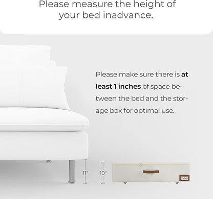 StorageWorks Under Bed Storage with Wheels, 10" Underbed Storage Containers with Lid, 90L Clothes Organizer for Blankets, Sweaters, Bedding, 2-Pack, Beige
