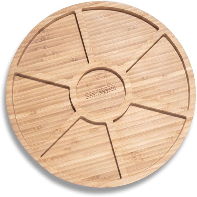 12" Bamboo Lazy Susan Revolution Turntable 7 Compartments - Sectioned Organizer for Kitchen, Dining Table, Condiments, Eco-Friendly Bamboo, Smooth Rotation