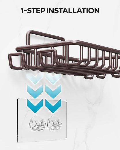 Nieifi Soap Dish Holder with 4 Hooks Stainless Steel Bronze Adhesive for Shower, Bathroom