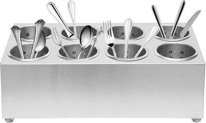 Commercial Utensil Holder, Commercial 6-Hole Stainless Steel Cylinder Flatware Silverware Utensil Holder Compact Cutlery Organizer Countertop Silverware Organizer for Restaurant (8-Hole)