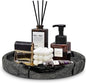 Travertine Tray, Small Ceramic Vanity Tray for Bathroom Counter Decor, Round Marble Decorative Trays for Coffee Table (Grey Black, Medium Size)