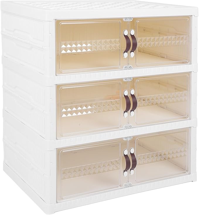 Zerodis Boot Shoe Boxes Box Multi Layer Foldable Shoe Organizer with Magnetic Door for Organizing Shoes Shoe Storage Box Stackable Plastic Shoe (3 Tier)