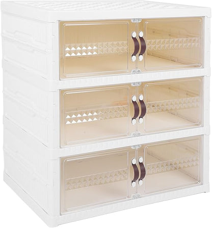 Zerodis Boot Shoe Boxes Box Multi Layer Foldable Shoe Organizer with Magnetic Door for Organizing Shoes Shoe Storage Box Stackable Plastic Shoe (3 Tier)