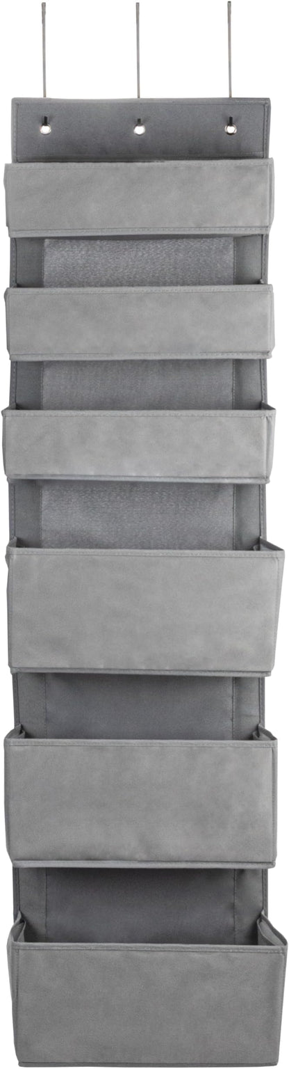 Household Essentials 6 Pocket Over the Door Pocket Organizer, PP Non-Woven Fabric Pockets, Reinforced Siding, Foldable, Versatile, Perfect for Residential and Commercial Doors, Grey