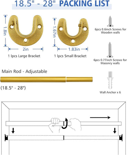 Closet Rods for Hanging Clothes - Heavy Duty, Length Adjustable (#1 Gold, 18.5" - 28")