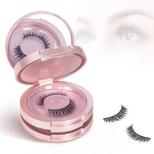 Buqikma 3 Layers Circle False Eyelash Storage Box with Mirror, Empty Eyelash Case Organizer Travel Lash Holder for Cosmetic, Rose Gold