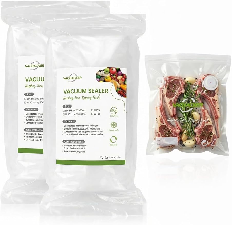 30 Pack Reusable Vacuum Sealer Bags with Valve, 10"x11" BPA Free&Replacement Bags for Handheld Sealer, Perfect Starter Kit Refill, Dishwasher & Freezer Safe