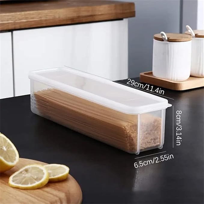 Noodle Storage Box, Plastic Pasta Storage Container Kitchen Spaghetti Food Storage Box with Lid Fridge Airtight Organizer for Noodles, Eggs, Fruits Snacks (Transparent,11.4x2.55x3.14in)