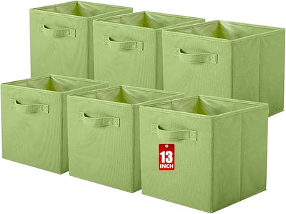 ShellKingdom Storage Bins, Foldable Fabric Storage Cubes And Cloth Storage Organizer Drawer For Closet And Toys Storage, 13 X 13 X 13 INCH, 6 Pack (Green)