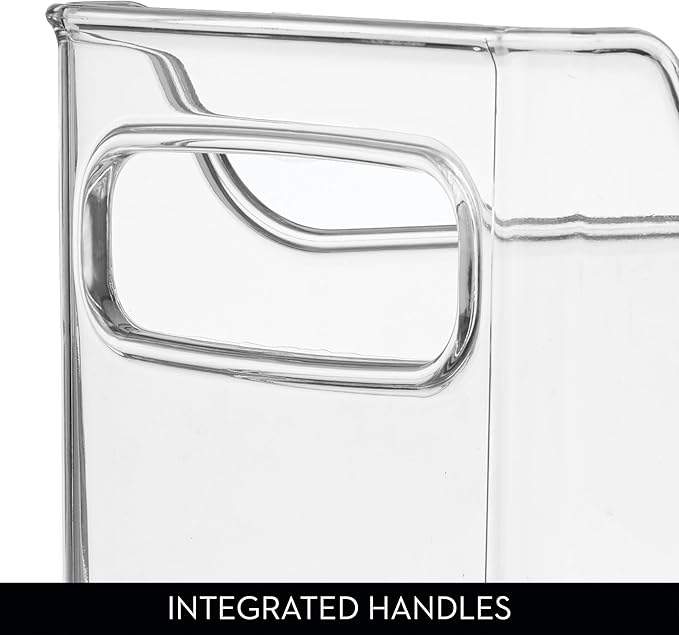 iDesign Stackable Plastic Pantry Bin with Handles for Cabinets or Fridge, Clear, Made in USA