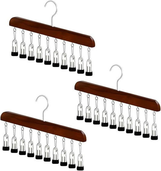 10-Clip Hanging Closet Organizer, Space Saving Pants Hanger with Adjustable Clips, Multi-Layer Garment Rack for Ties, Scarves, Belts, Clothes Storage(3*Vintage)