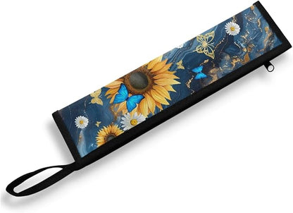 COEQINE Marble Cutlery Flatware Organziers for Straw Spoon Fork Chopsticks Travel Silverware Women Utensil Case With Zipper Daisy Flower Butterfly Themes,Blue Gold Marble Print