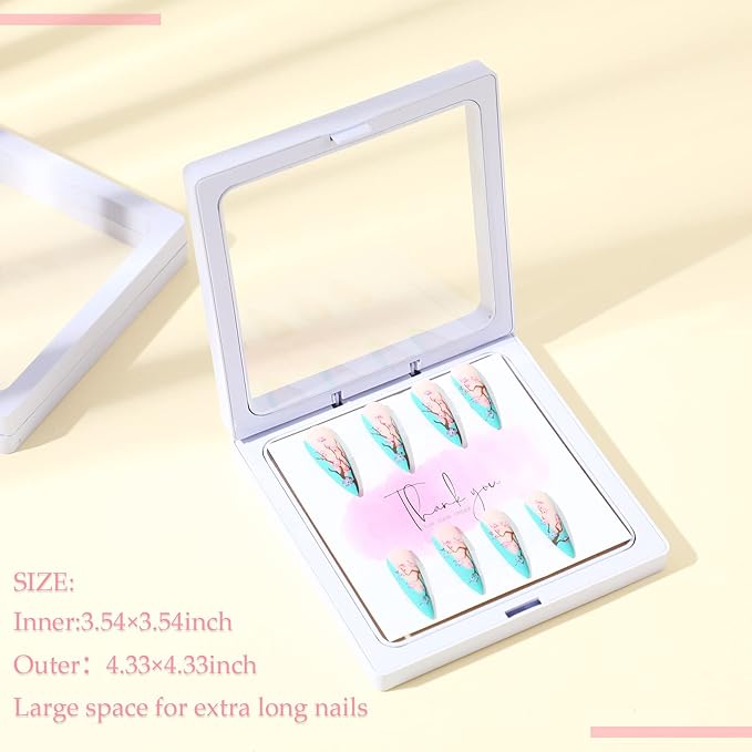 meekoo 30 Pcs Press on Nail Packaging Box with 90 Pcs Adhesive Double Sided Tape Artificial Nail Display Case Storage Container Box Acrylic Packaging Organizer for Art Home Salon(White)