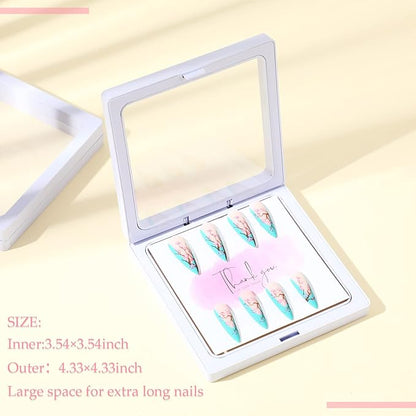 meekoo 30 Pcs Press on Nail Packaging Box with 90 Pcs Adhesive Double Sided Tape Artificial Nail Display Case Storage Container Box Acrylic Packaging Organizer for Art Home Salon(White)