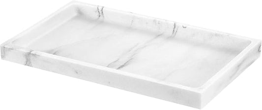 Luxspire Bathroom Vanity Tray, Resin Dresser Jewelry Ring Dish Tank Storage Kitchen Sink Countertop Organizer Plate Holder for Perfume Candles Soap Towel Plant Bathroom Accessories, M, Gravel White