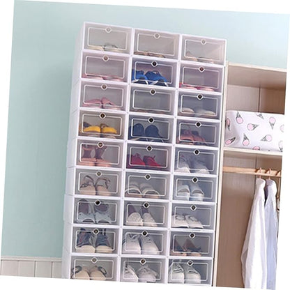 Ciieeo 6PCS Transparent Stackable Shoes Storage Boxes S Pink Thicken Plastic Containers for Closet Organizers with Front Door for Easy Shoe Display and Space Saving