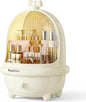 360° Rotating Cosmetic Storage Box,Cute Fashion Makeup Organizer with Drawer,Dustproof Skincare Display Case for Vanity Countertop Bathroom,Ideal Gift for Women（Cream）