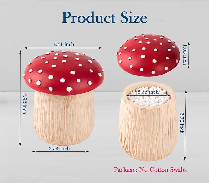 dgudgu 2 Pack Qtip Holder Mushroom Cotton Ball Holder Cotton Swab Holder Qtip Dispenser Bathroom Cotton Ball And Q-tip Organizer Container
