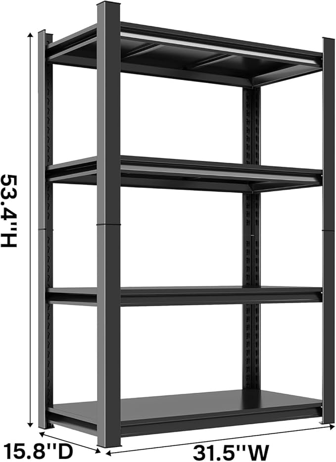 4 Tier Storage Racks and Shelving, Tall Heavy Duty Metal Shelf, Adjustable Kitchen Storage Shelf for Pantry, Garage & Kitchen Organization, Estante para Cocina - 31.5"W x 15.8"D x 53.4"H