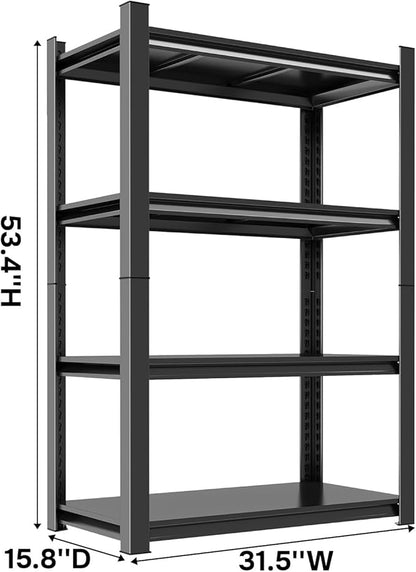 4 Tier Storage Racks and Shelving, Tall Heavy Duty Metal Shelf, Adjustable Kitchen Storage Shelf for Pantry, Garage & Kitchen Organization, Estante para Cocina - 31.5"W x 15.8"D x 53.4"H