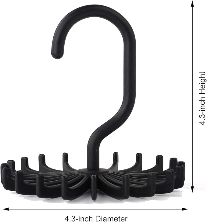3 Pack Twirl Ties Rack Closet Organizer Tie Hanger Hook Headband Holder (Black)