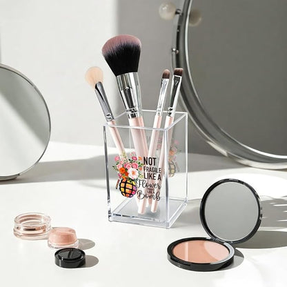 Not Fragile Like a Flower Fragile Like a Bomb Acrylic Cosmetic Pencil Pen Holder Cup, Floral Funny Desk Organizer for Home Office Decor, Feminist RBG Gifts, Strong Women Power Gifts for Girls