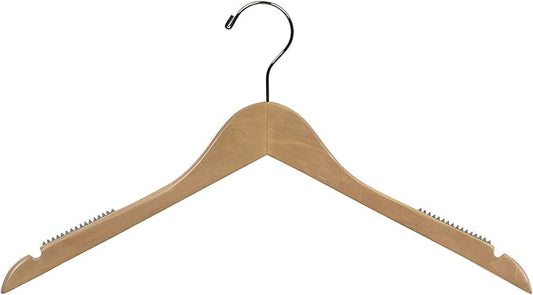 Natural Finish Petite Top Hanger with Notches and Rubber Strip Inserts Box of 25 by The Great American Hanger Company