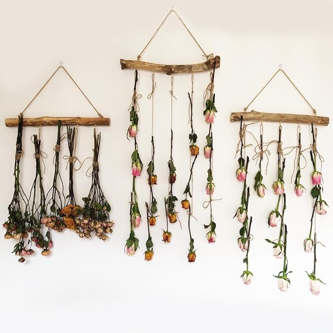 Qenk 2Pcs 15 Inch Natural Driftwood Decorative Branches Farmhouse Home Wall Hanging Decor Hanging Jewelry Organizers with 5 Hooks