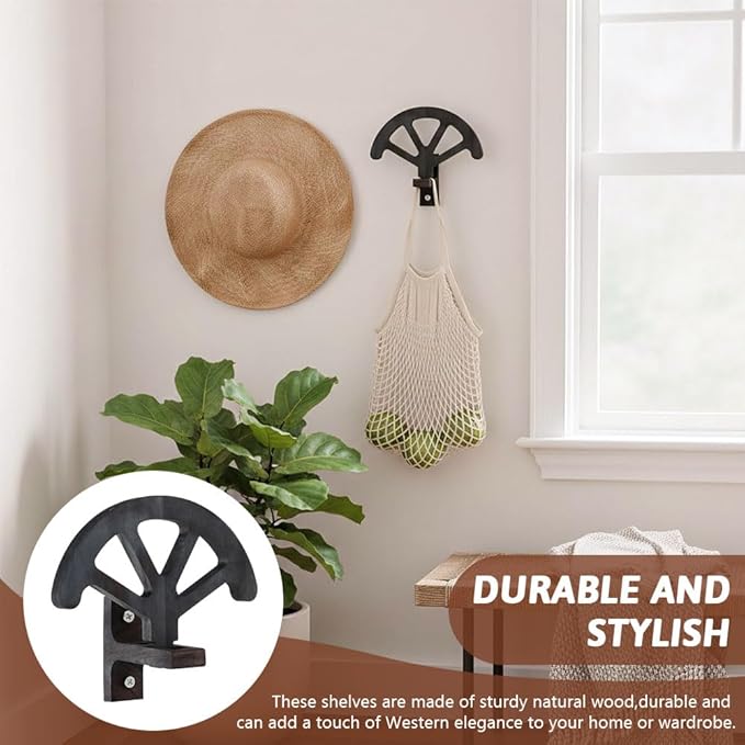 2 PCS Cowboy Hat Rack Holder, 3-Speed Adjustable Western Hat-Display,Wooden Cowboy Hat-Wall Mount Stand for Wall Can Keeps Original Shape of Hats,for Storage Fedoras Hats
