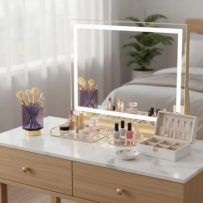 Glass Makeup Brush Holder, Purple Makeup Brush Holder for Vanity, Toothbrush Holders for Bathrooms, Desktop Makeup Organizer for Cosmetic, Brushes, Pen, Pencil