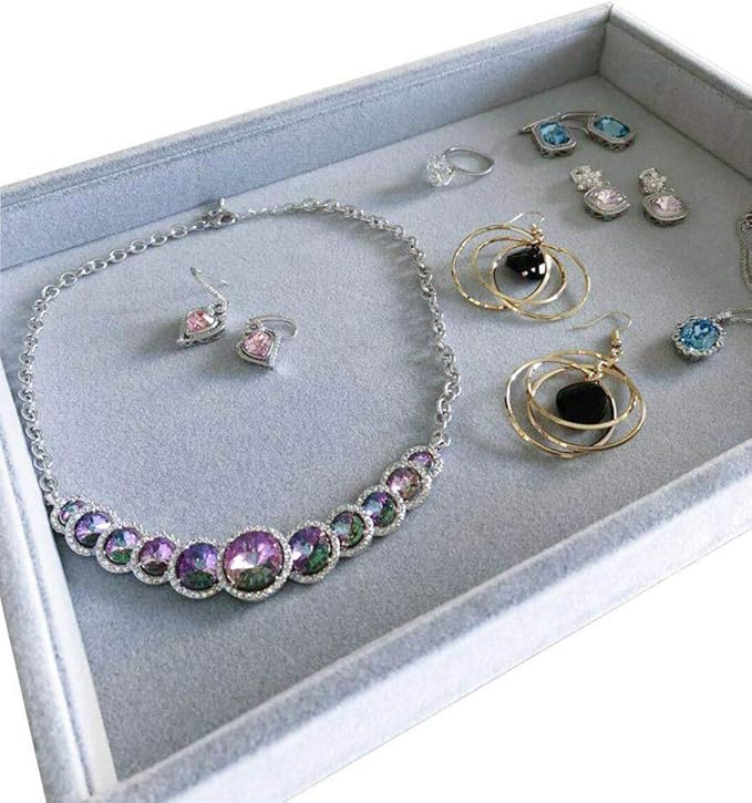Stackable Tray Grey Velvet Premium Quality Jewelry Small Collections Organizer Multi Function Practical Versatile Design Home Store Trade Show Holder Closet Drawer Divider Inserts