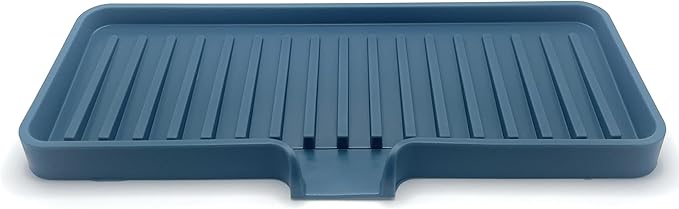 Silicone Soap Dish Tray and Sponge Holder with Drain Chute, Rectangular, Kitchen and Bathroom Sink Organizer (Smoky Blue, 9"x3.5")