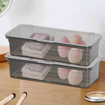 Clear Stackable Storage Drawers,Plastic Organizers Bins with Lid for Makeup Palettes, Cosmetics,and Beauty Supplies,Ideal for Vanity,Bathroom,Cabinet,Desk Organization (Grey)