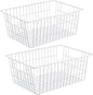 iPEGTOP Wire Storage Freezer Baskets, Set of 2 13.4" Household Organizer Storage Bins Fridge Basket Rack with Handles for Kitchen Cabinets, Pantry, Office, Bathroom Organization - White